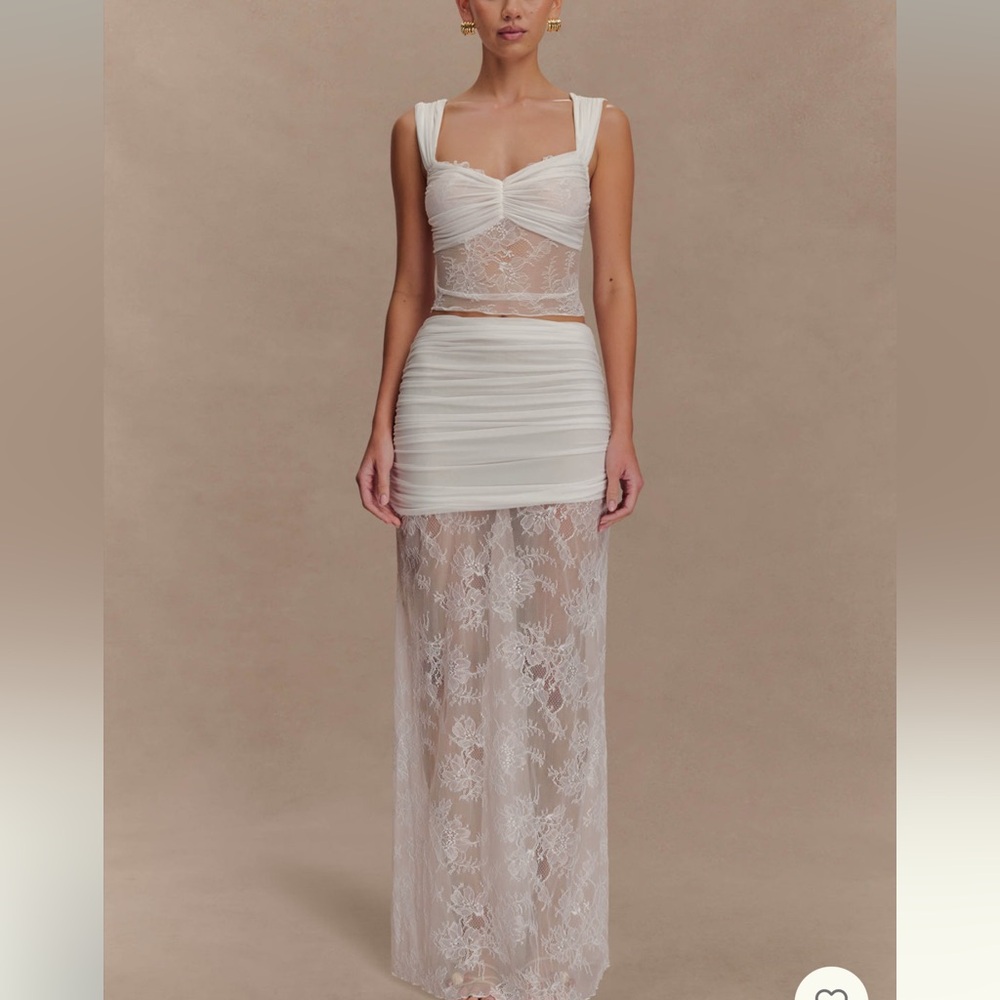 MESHKI Guinevere Lace And Mesh Maxi Skirt + Top Skirt Set